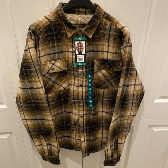 Grizzly Mountain Men Brown Flannel Shirt Jacket Sherpa Lined Shacket Size XL NWT - Picture 1 of 9